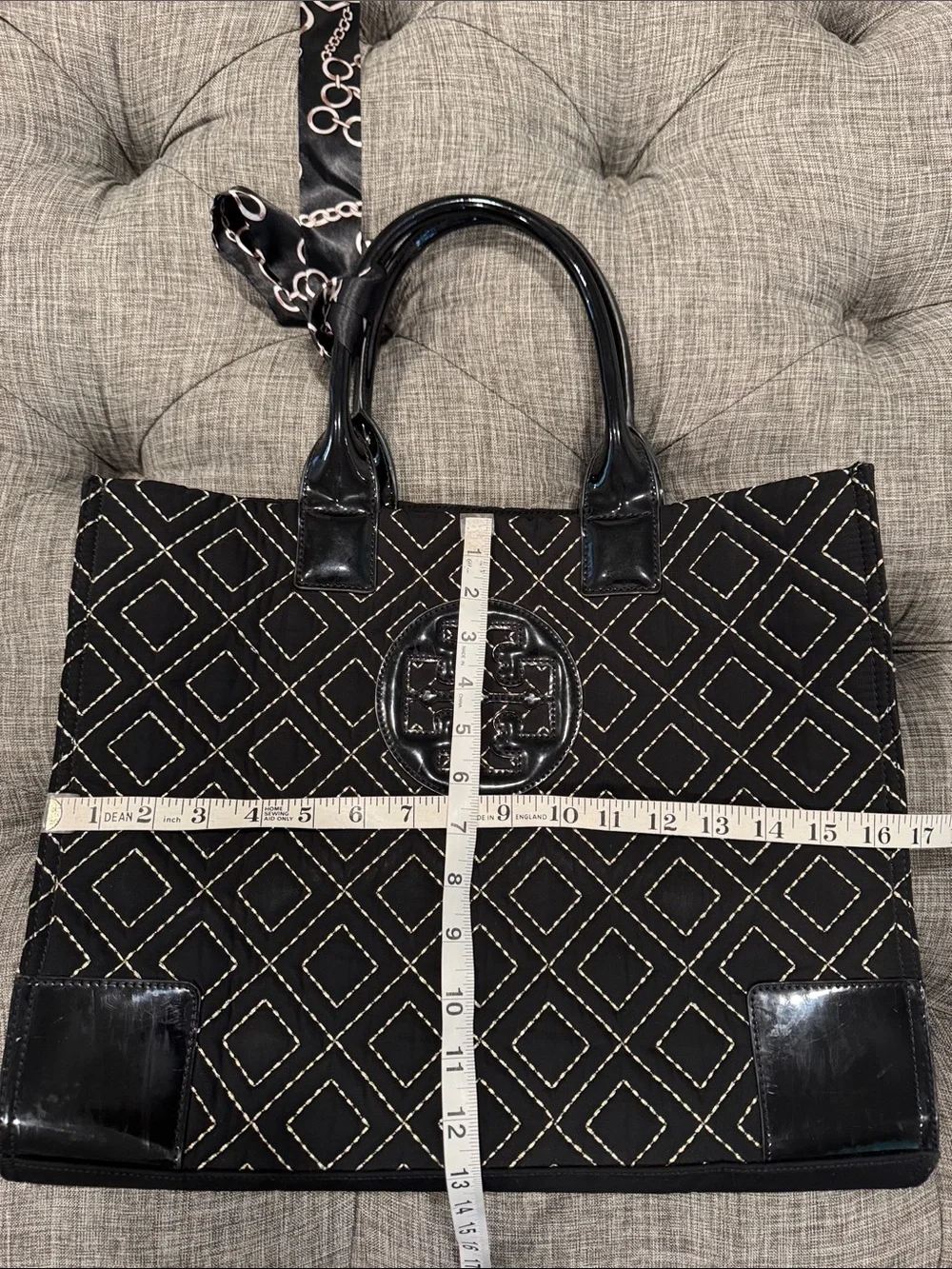 Tory Burch Bag Ella Quilted Black Large Nylon Tote Rare
